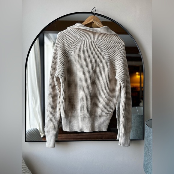ROOTS | WAFFLE KNIT cotton/ wool three quarter zip sweater | size medium - Picture 4 of 4